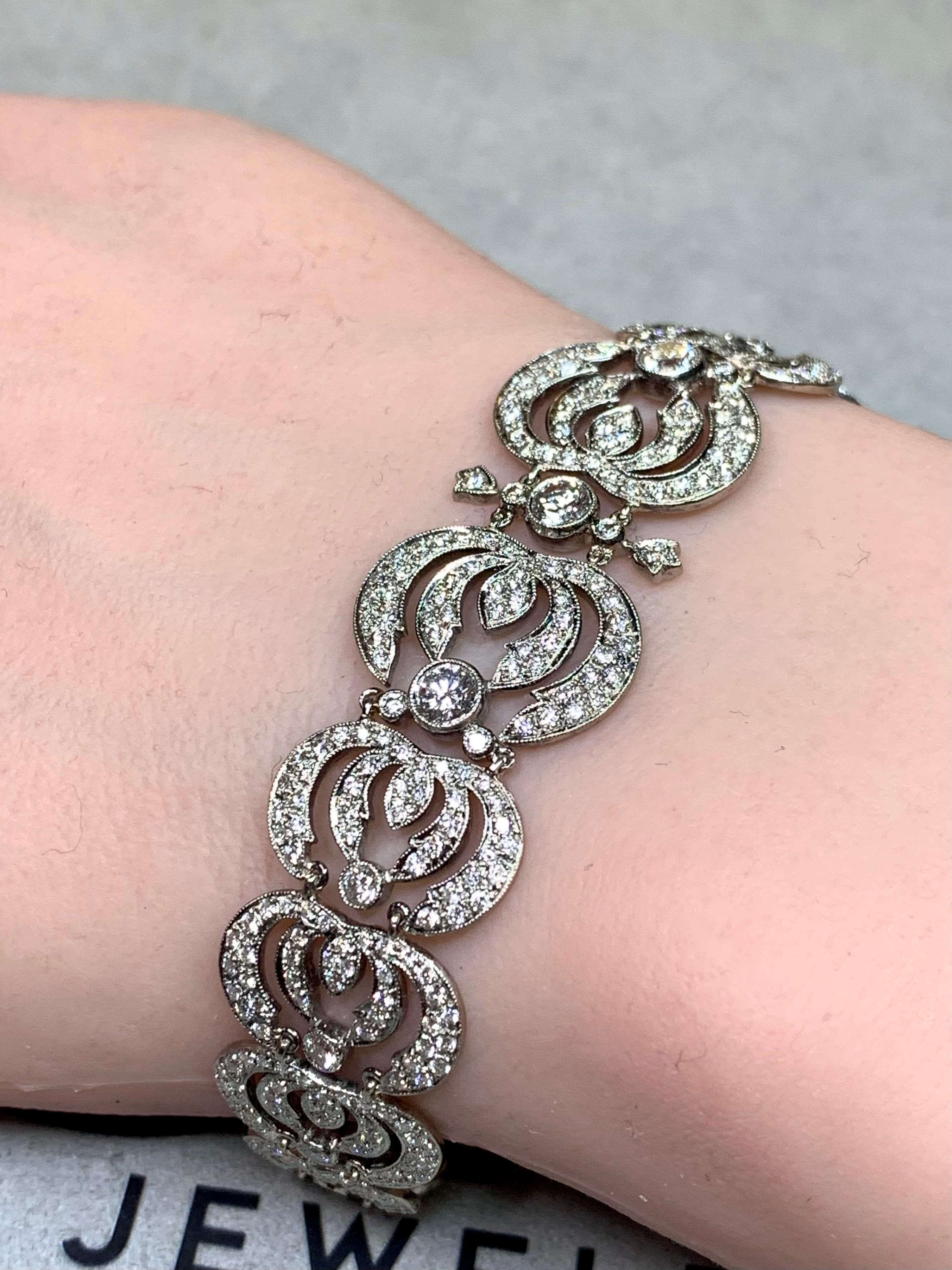 Art Déco Bracciale a mezzaluna con diamanti in oro bianco 18 carati Estate Art Deco 6ctw G Vs 7