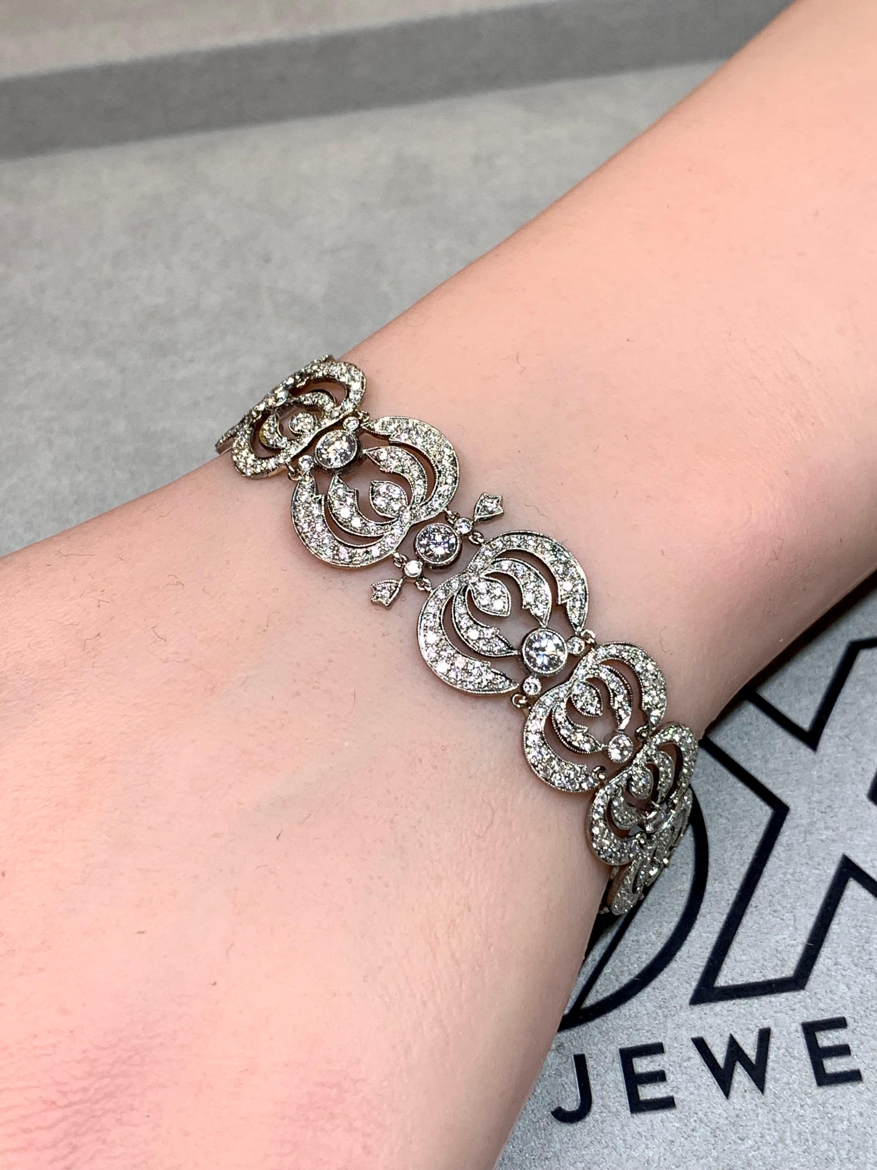 da uomo o donna Bracciale a mezzaluna con diamanti in oro bianco 18 carati Estate Art Deco 6ctw G Vs 7