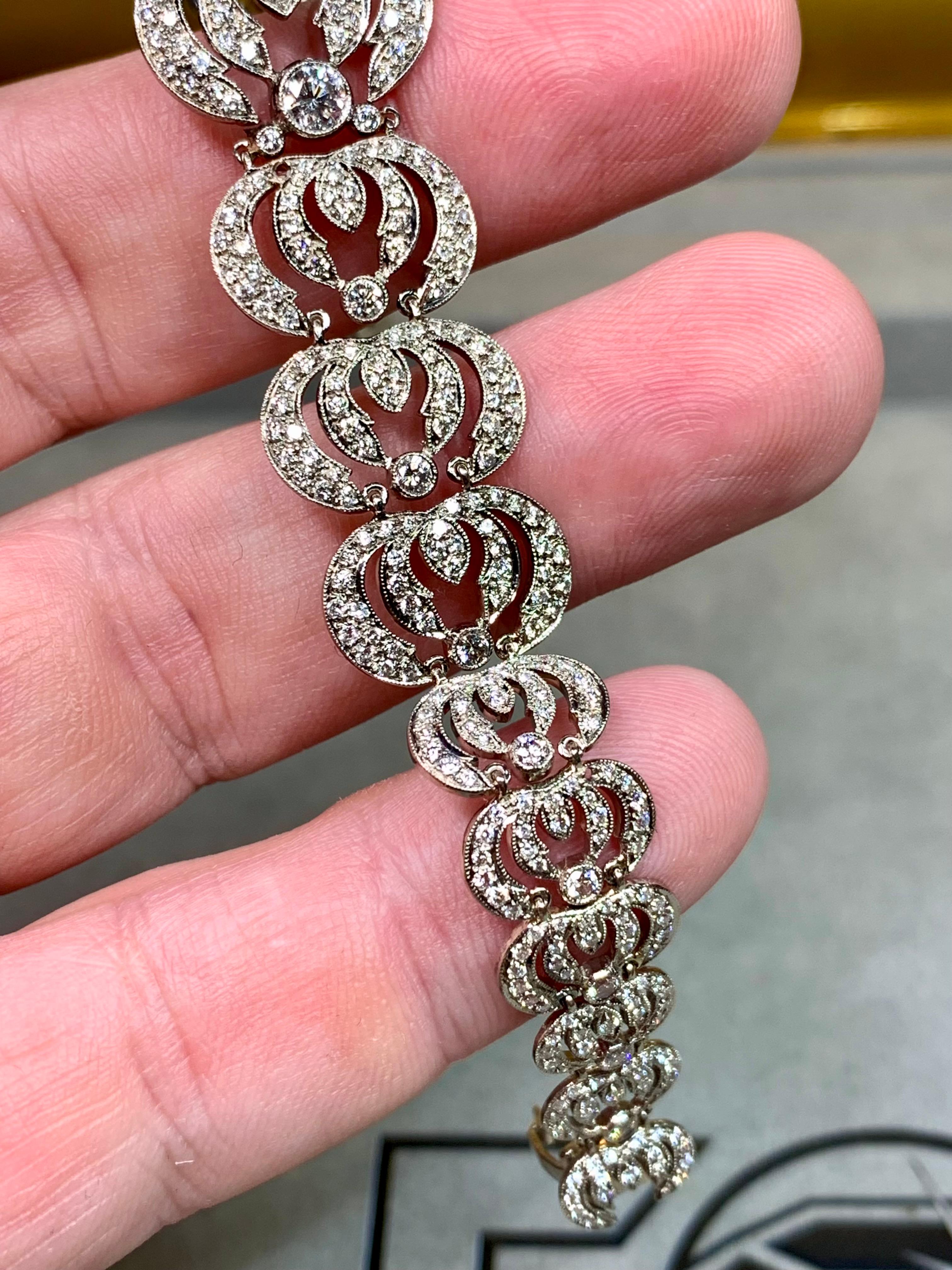 Bracciale a mezzaluna con diamanti in oro bianco 18 carati Estate Art Deco 6ctw G Vs 7