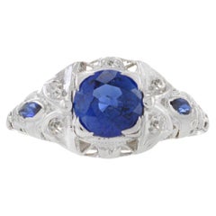 Estate Art Deco 18KT White Gold Sapphire And Diamond Ring