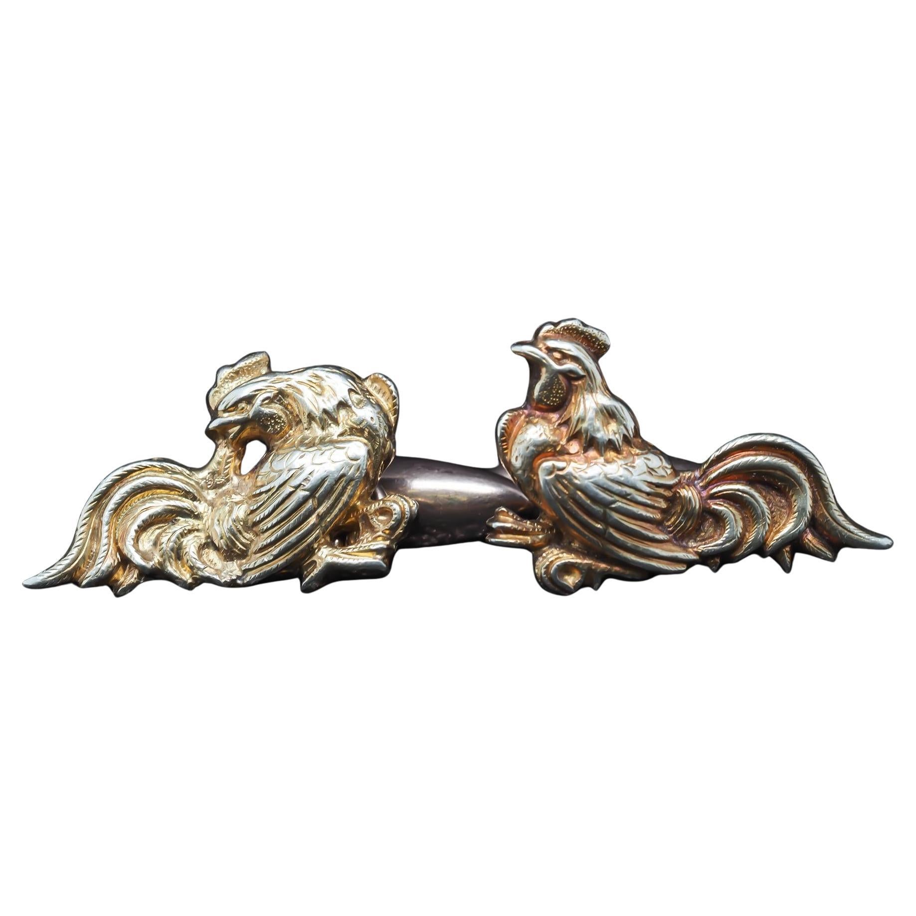 Estate Art Deco 20K Yellow Gold Rooster Cock Cufflinks