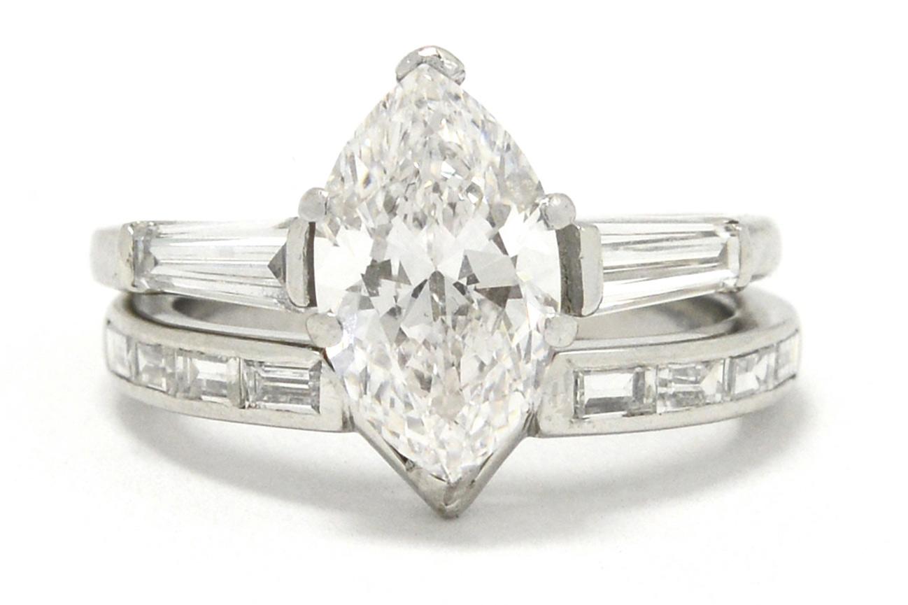 GIA Certified Art Deco 2.17 Carat Marquise Diamond Engagement Ring In Good Condition For Sale In Santa Barbara, CA