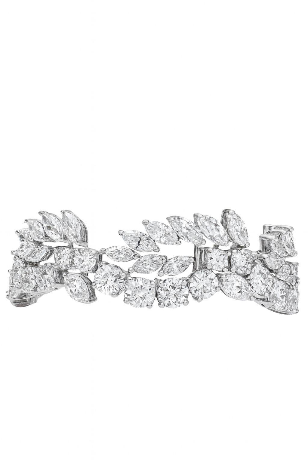 Taglio rotondo Bracciale Art Deco di proprietà con diamanti in platino da 30 carati in vendita