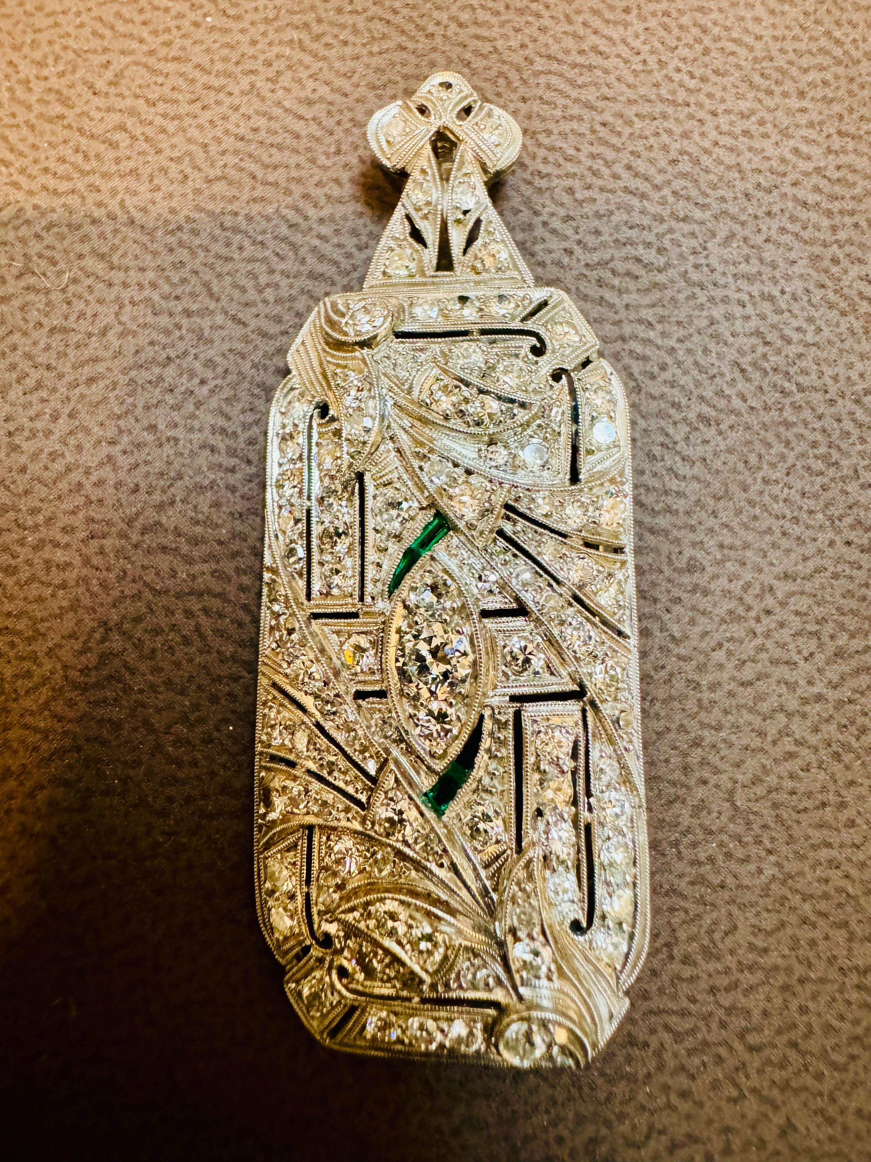 Estate Art Deco 5 Ct Diamond  Platino 10 Gm Pin / Broach /Pendant VS Qualità in vendita 5