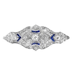 Estate Art Deco 5 Ct Diamond & Sapphire Platinum 13.7Gm Pin / Broach VS Quality