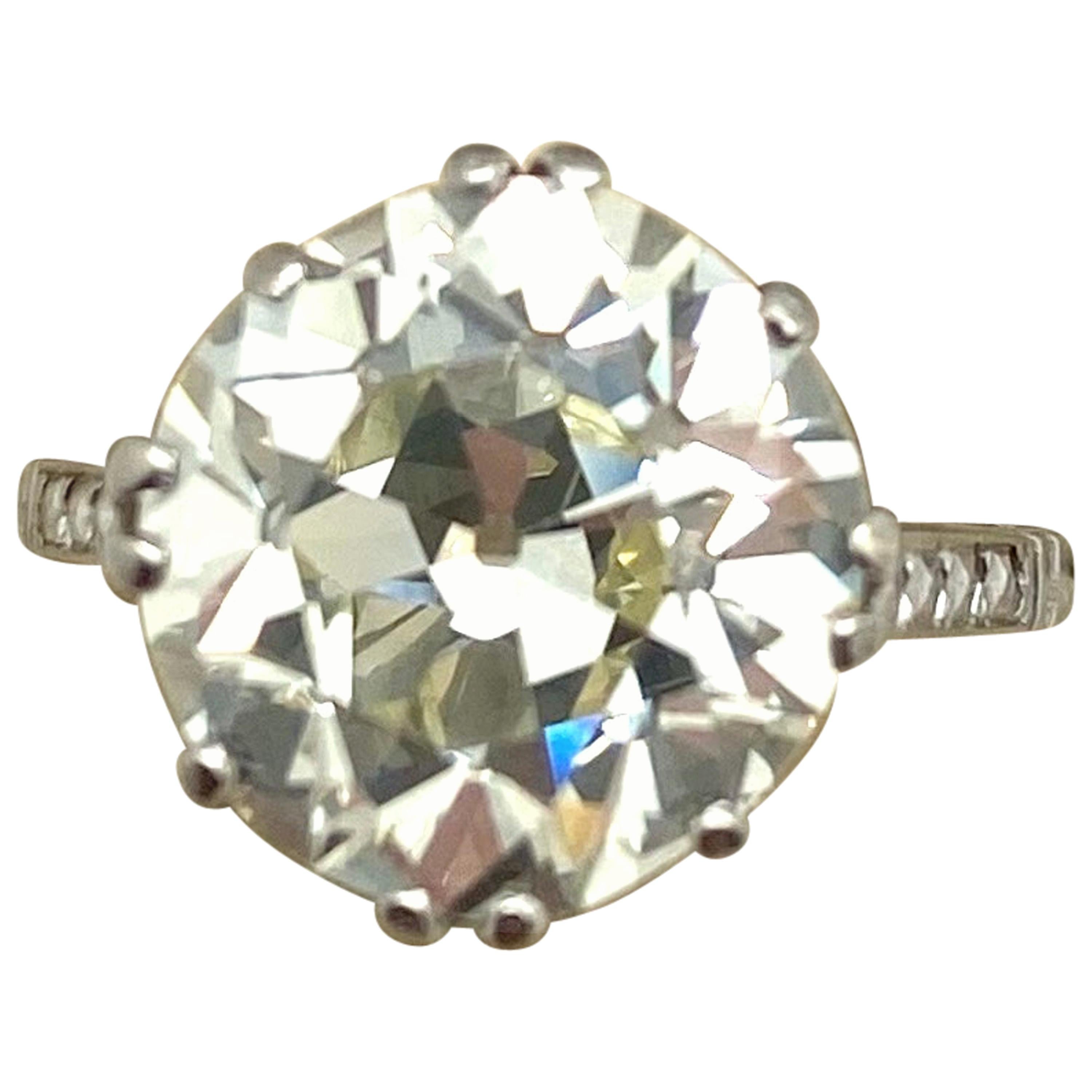 Estate Art Deco 5.03 Carat Old European Cut Diamond Platinum Engagement Ring For Sale