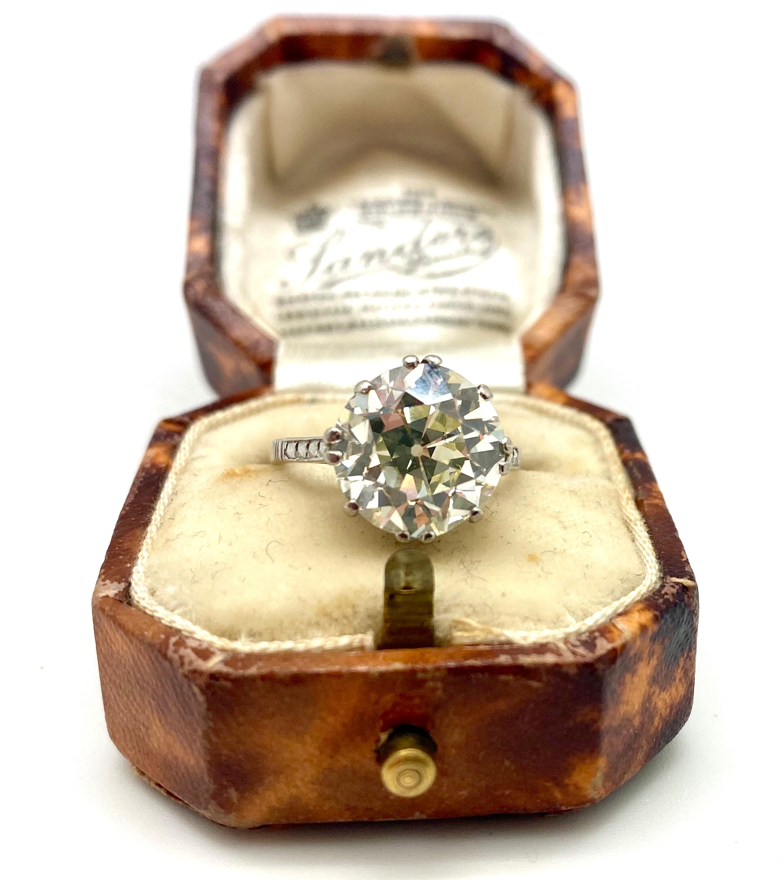 Estate Art Deco 5.03 Carat Old European Cut Diamond Platinum Engagement Ring For Sale 5