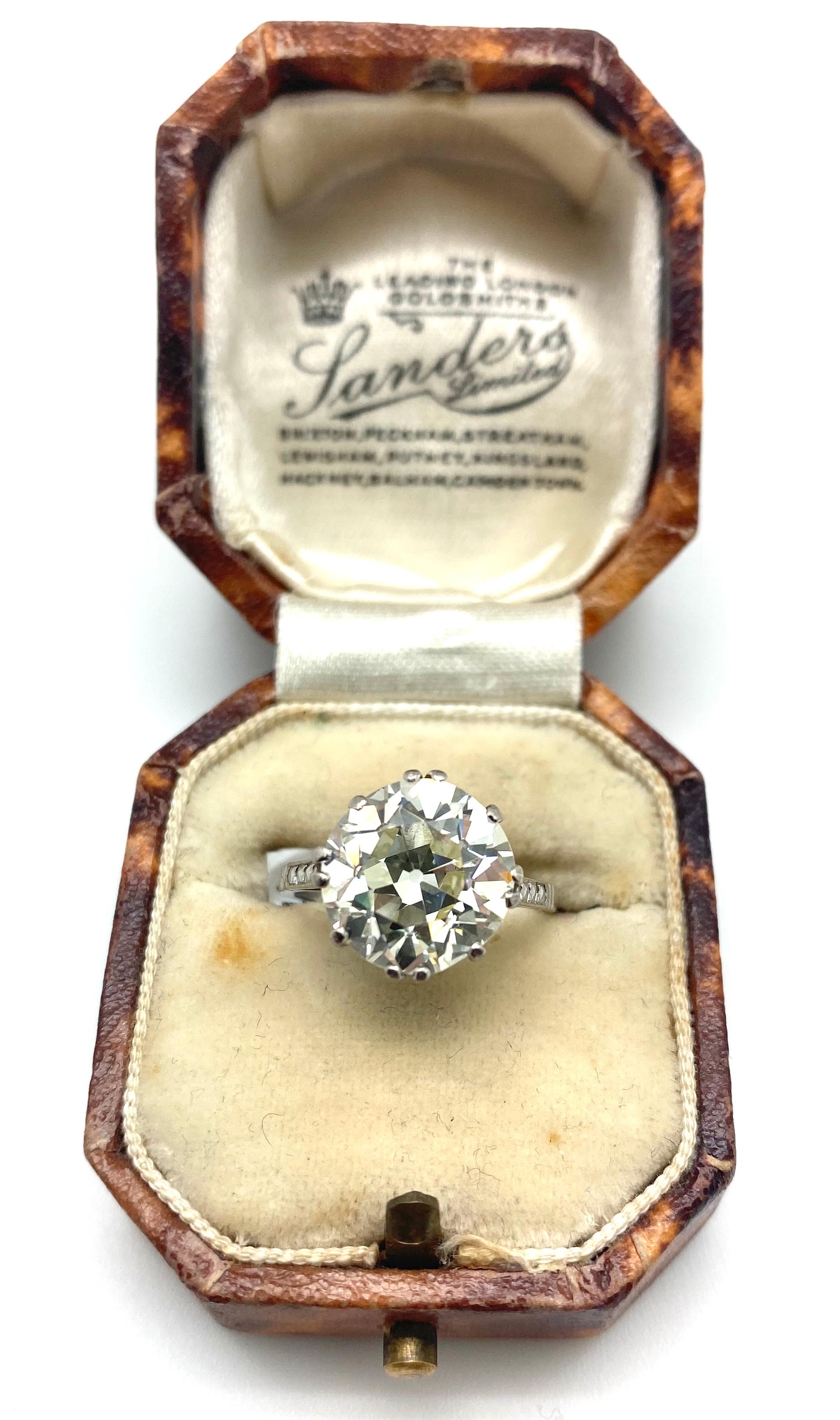 Estate Art Deco 5.03 Carat Old European Cut Diamond Platinum Engagement Ring For Sale 6