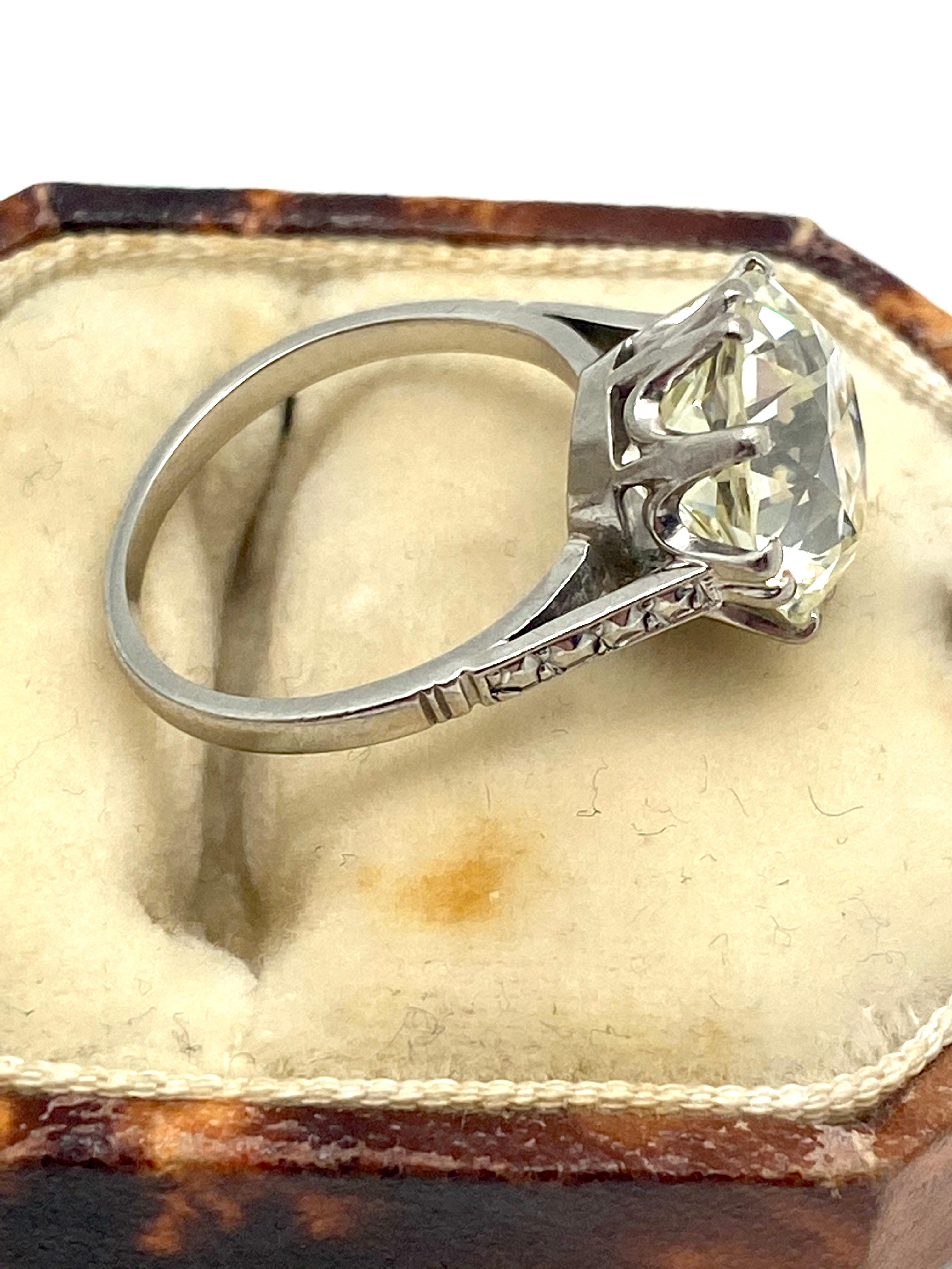 Estate Art Deco 5.03 Carat Old European Cut Diamond Platinum Engagement Ring For Sale 4