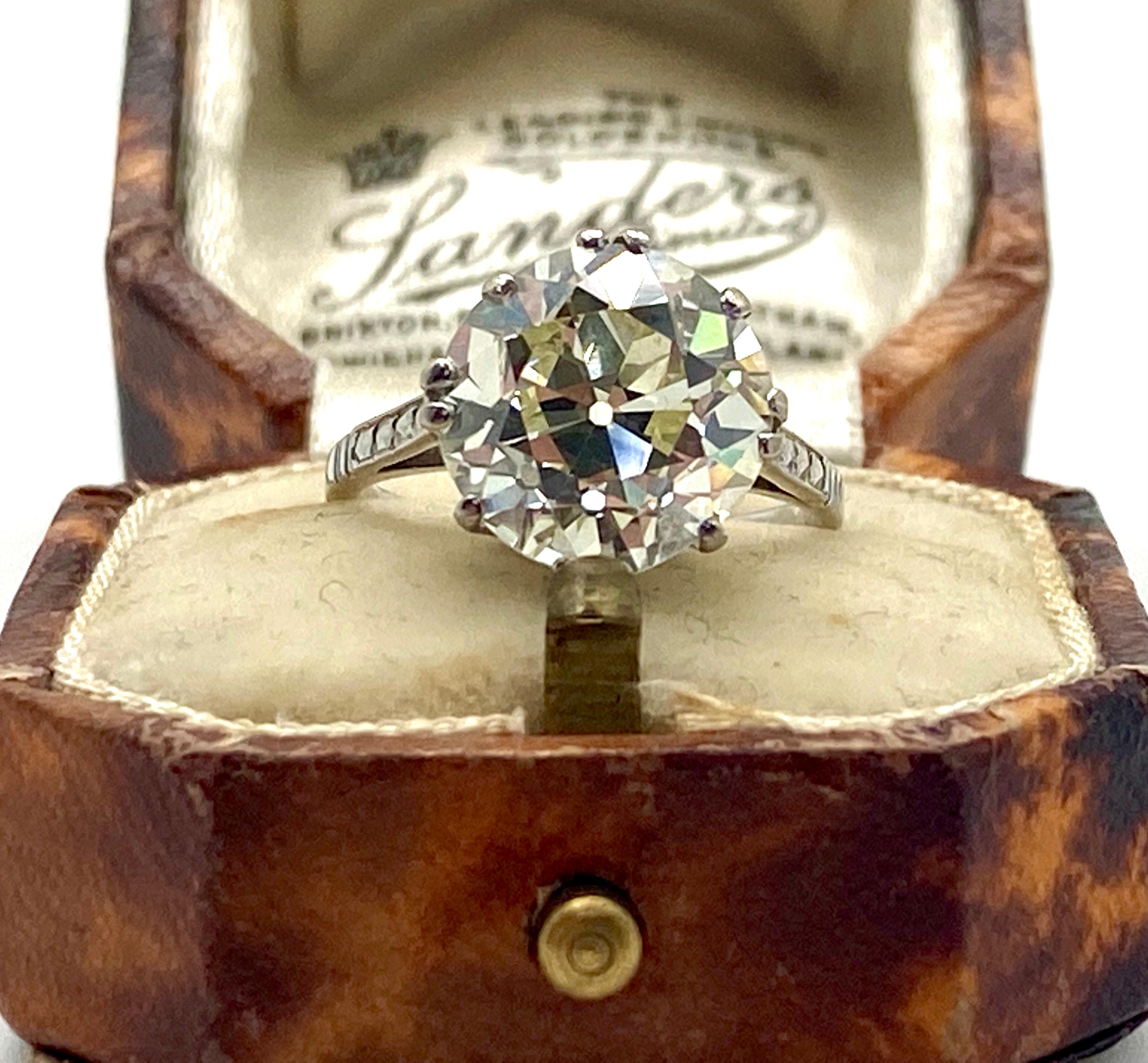 Amazing Estate 5.03 ct Old European Cut Diamond Platinum Engagement Ring, that we just purchased from a local estate of a prominent family. This is an amazing stone! The stone has an amazing fire, shine and sparkle!  It's set in a platinum Art Deco