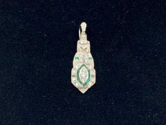 Estate Art Deco Articulated Platinum Diamond Emerald Eye Form Pendant