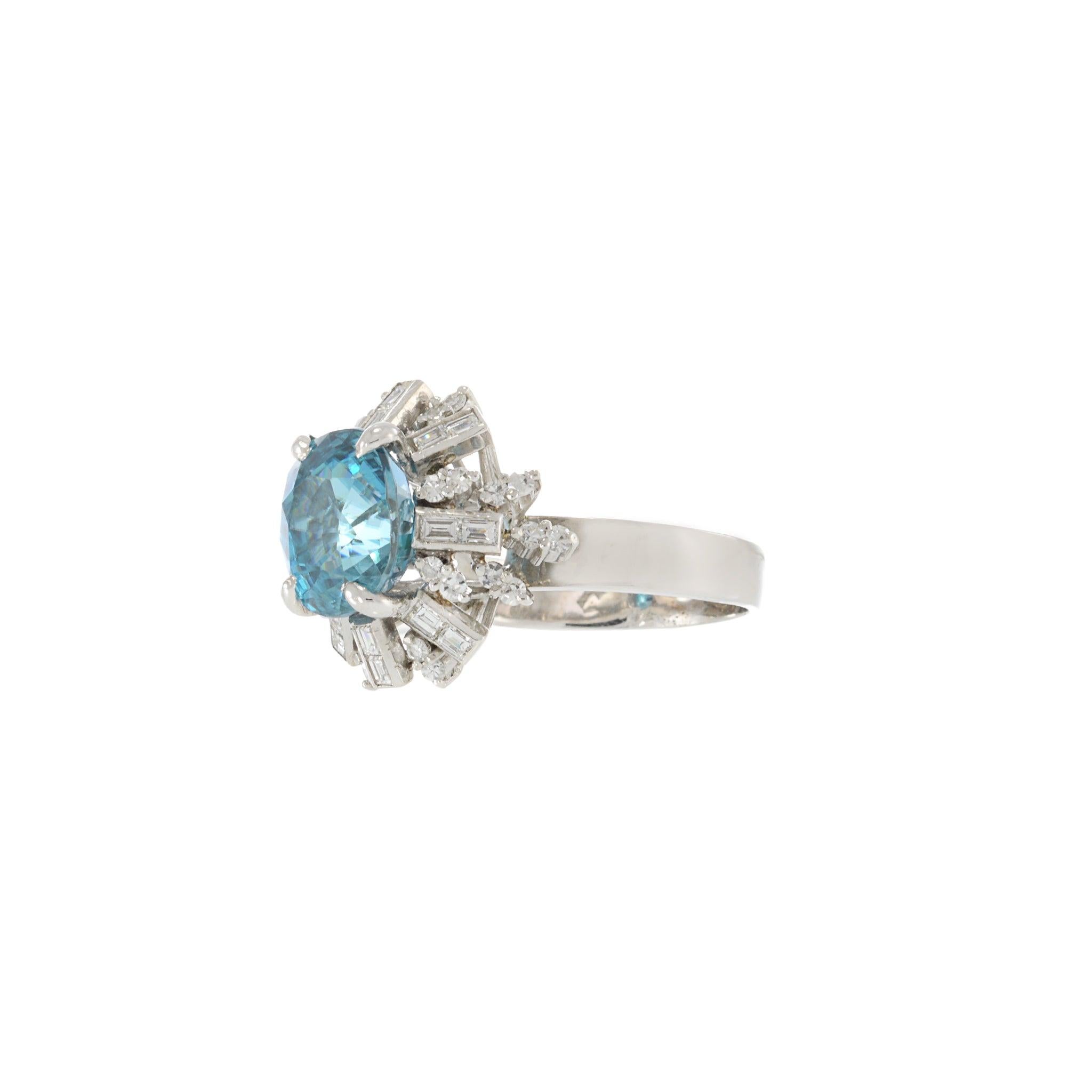 Oval Cut Estate Art Deco Blue Zircon And Diamond Ring For Sale