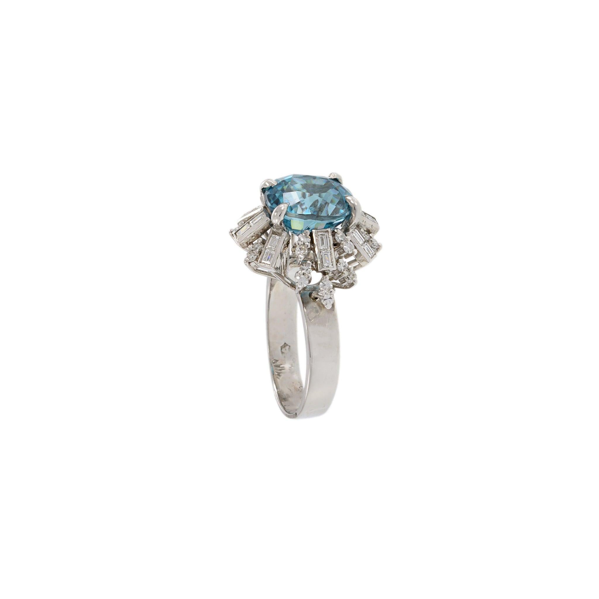 Estate Art Deco Blue Zircon And Diamond Ring In Excellent Condition For Sale In New York, NY