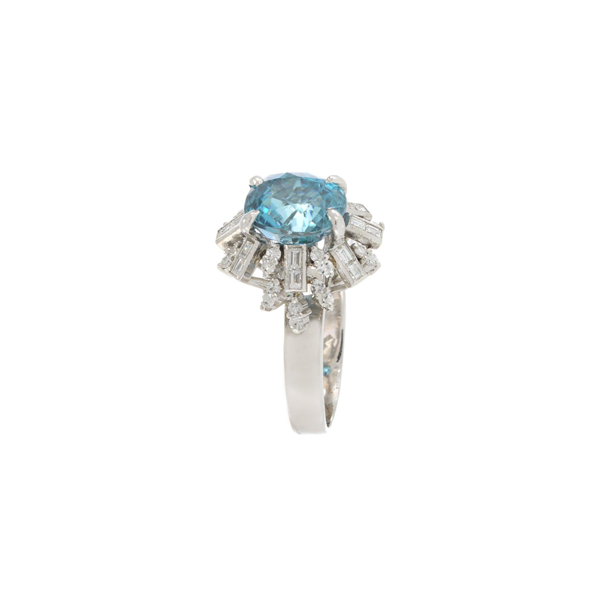 Women's Estate Art Deco Blue Zircon And Diamond Ring For Sale