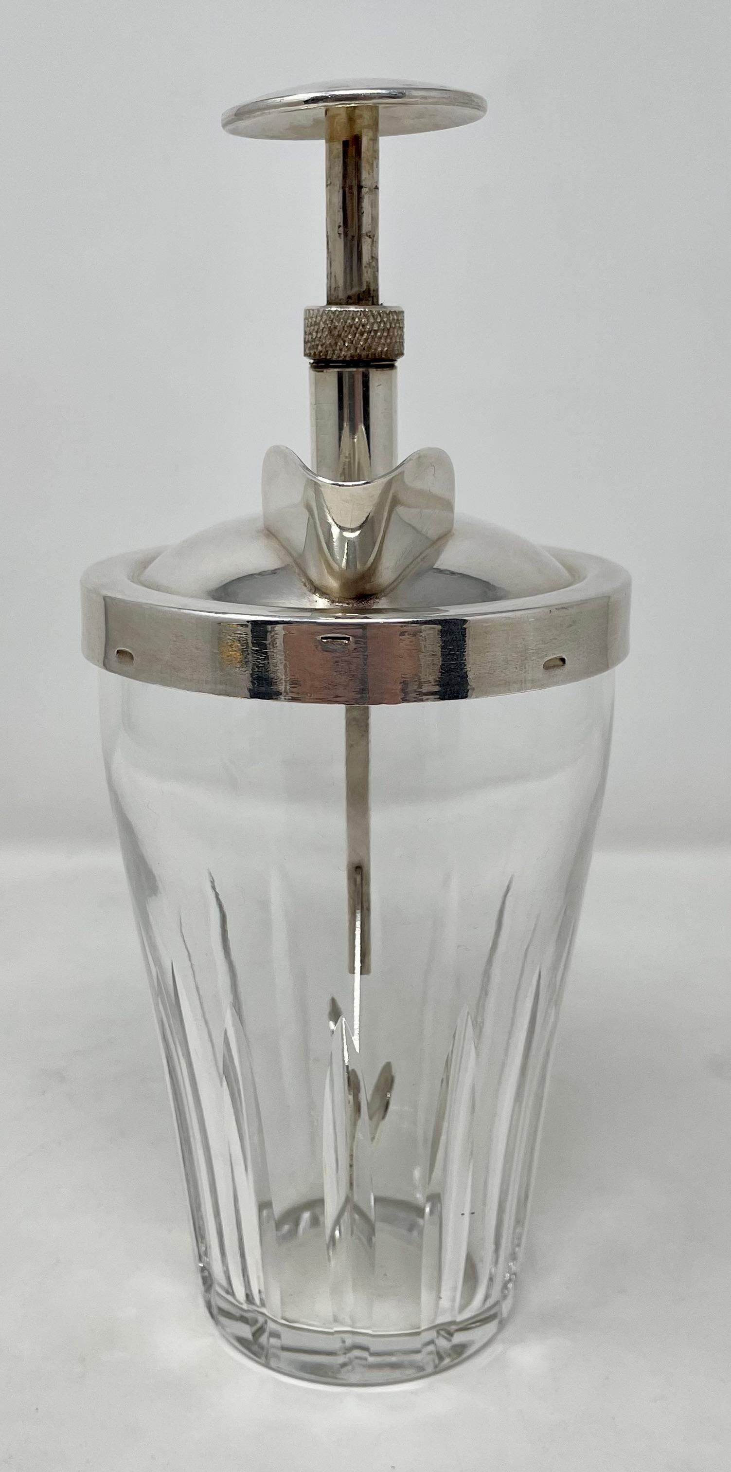 Estate Art Deco cut crystal & silver-plate rapid cocktail mixer, circa 1930.
