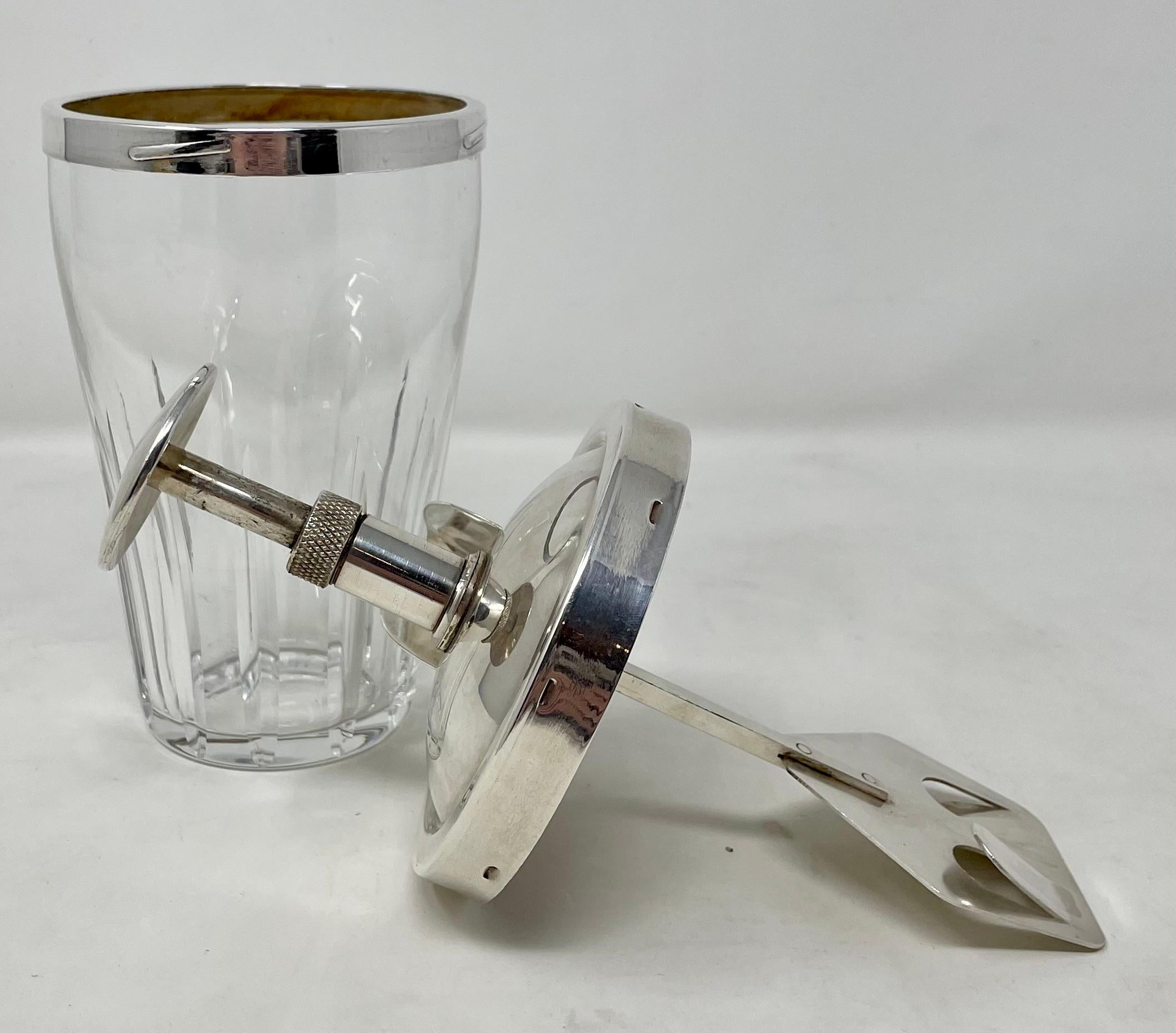 Estate Art Deco Cut Crystal & Silver-Plate Rapid Cocktail Mixer, circa 1930 In Good Condition In New Orleans, LA