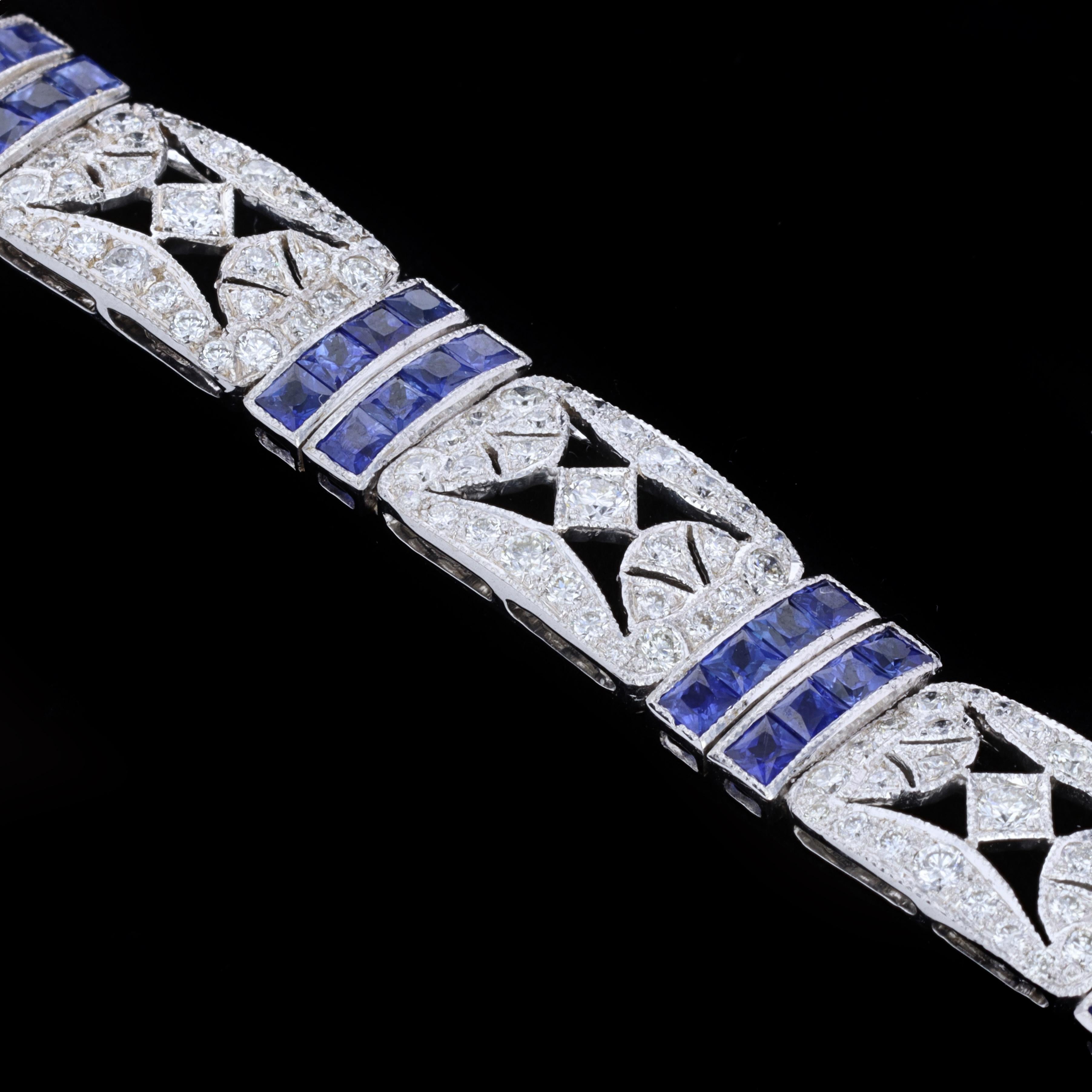 Round Cut Estate Art Deco Diamond and Sapphire Bracelet
