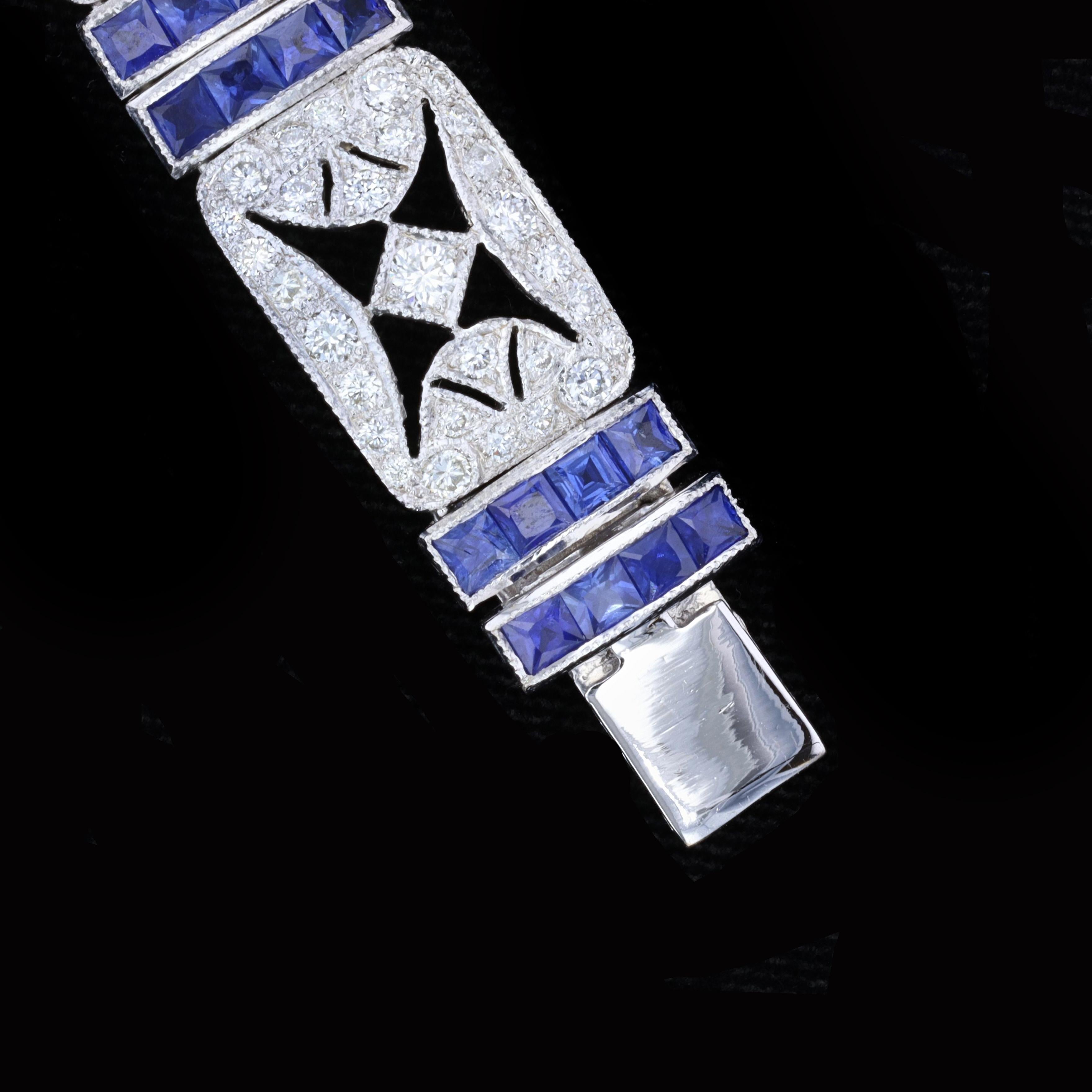 Art-Déco-Armband mit Diamanten und Saphiren (Rundschliff)