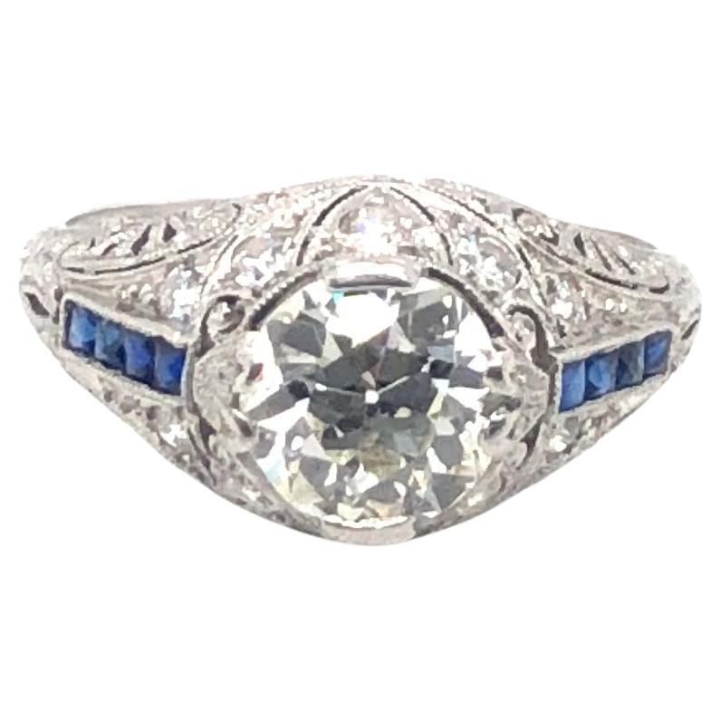 Estate Art Deco Diamond & Sapphire Ring Platinum