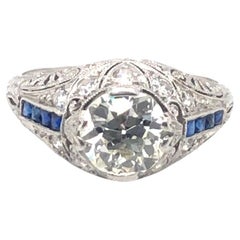 Antique Estate Art Deco Diamond & Sapphire Ring Platinum