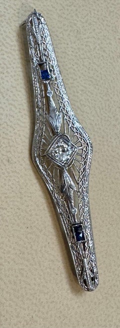 Estate Art Deco  Diamond Sapphire & Ruby Platinum 4.2 Gm Pin / Broach VS Quality