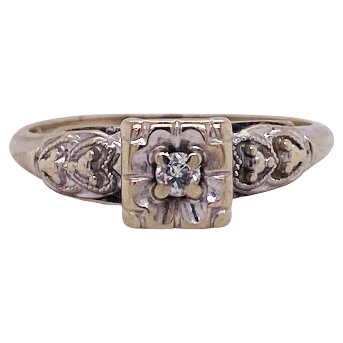 Nachlass Art Deco Verlobungsring aus 14 Karat Weißgold mit .06 Karat Diamanten