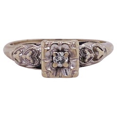 Estate Art Deco Engagement Ring in 14k White Gold with .06 Carat Diamonds