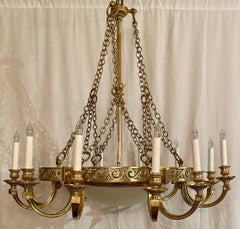 Estate Art Deco French Gold Bronze & Smoked Glass Chandelier, Circa 1920-1940.