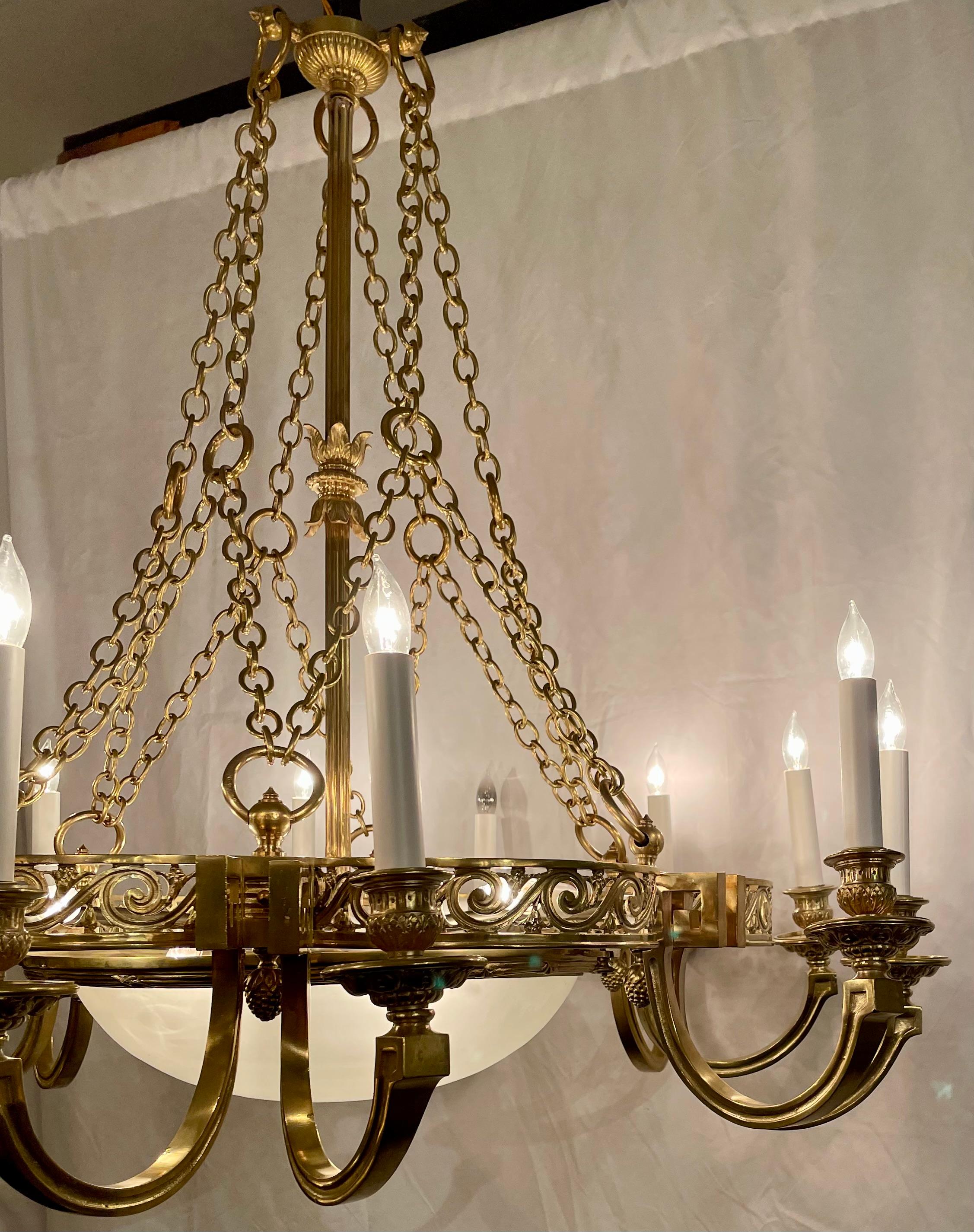 Estate Art Deco French Gold Bronze & Smoked Glass Chandelier, Circa 1920-1940. For Sale 2