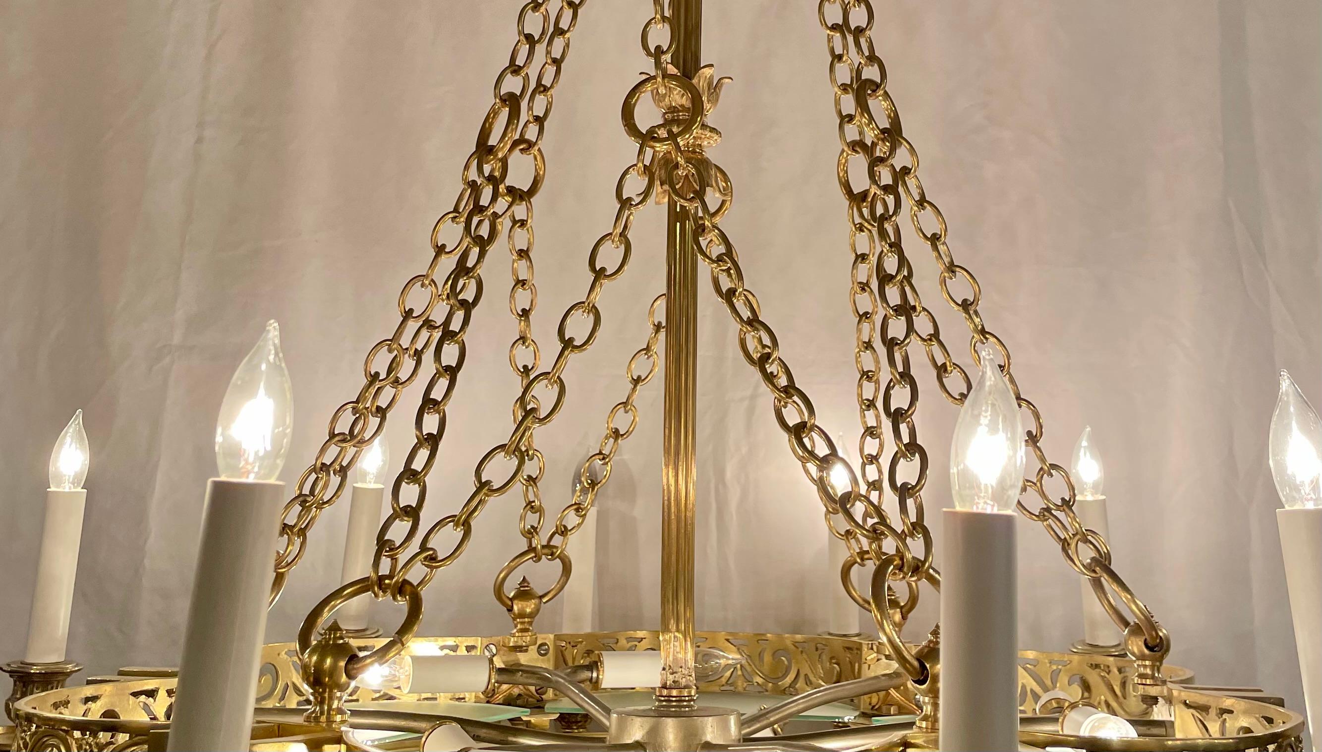 Estate Art Deco French Gold Bronze & Smoked Glass Chandelier, Circa 1920-1940. For Sale 3