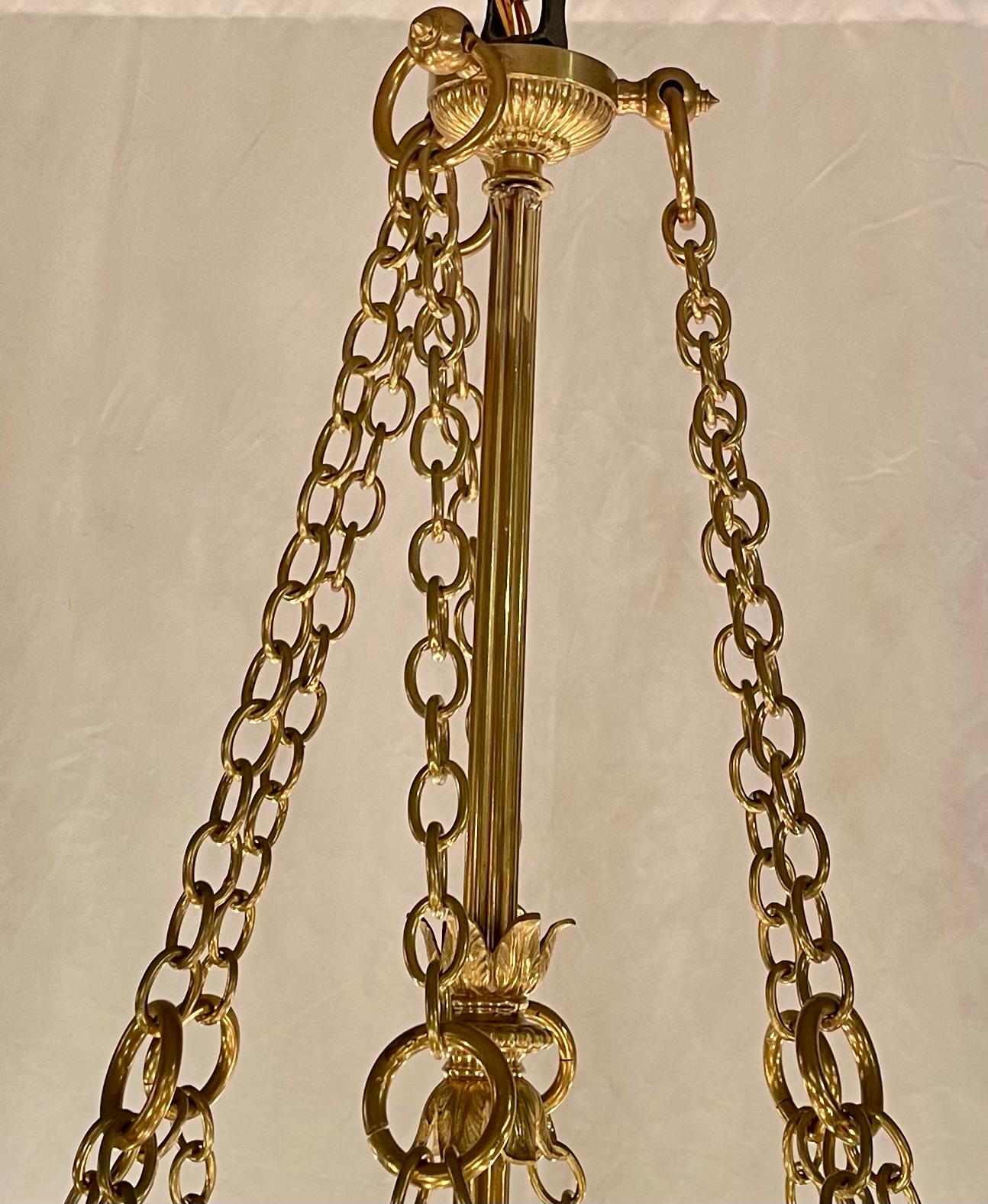 Estate Art Deco French Gold Bronze & Smoked Glass Chandelier, Circa 1920-1940. For Sale 4