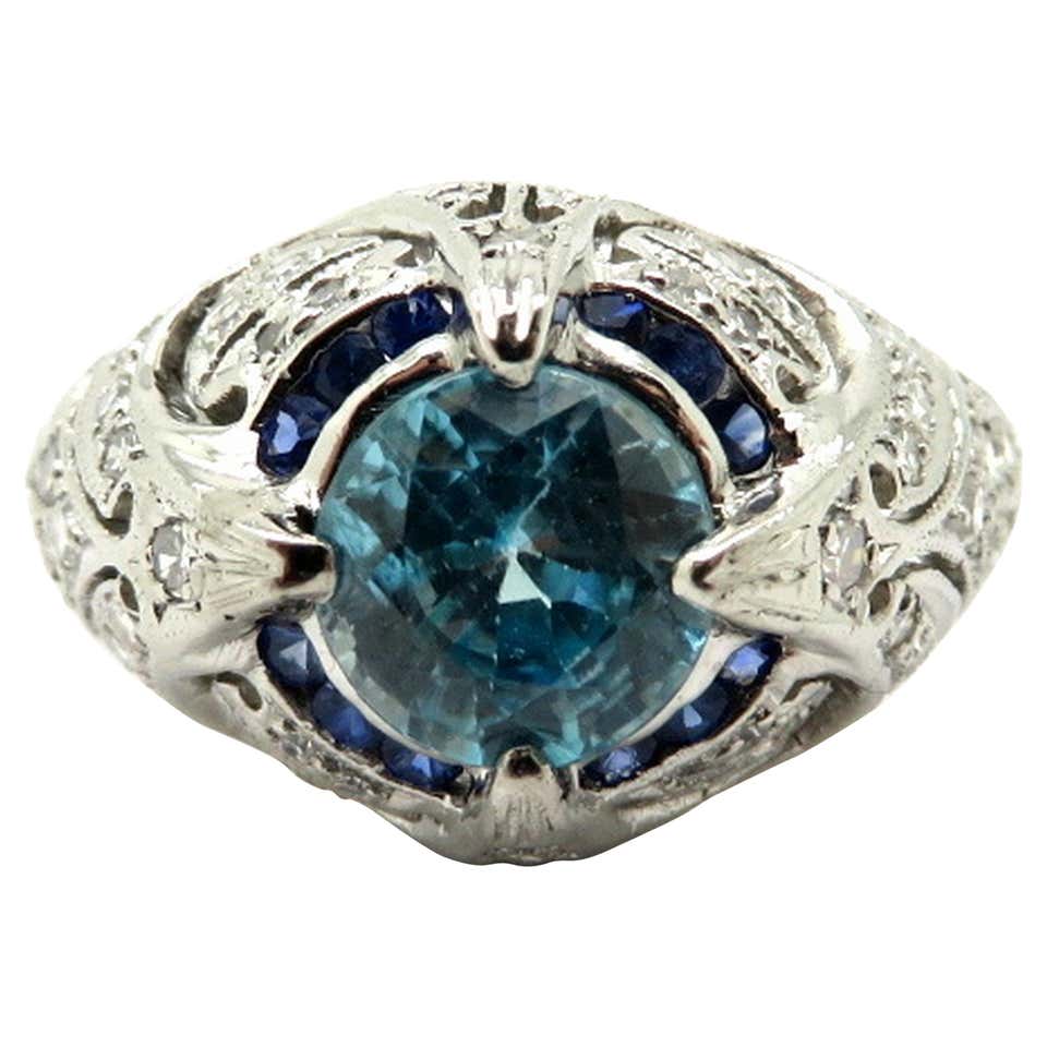 Estate Art Deco Platinum 1.81 Carat Blue Zircon and Diamond Fashion ...