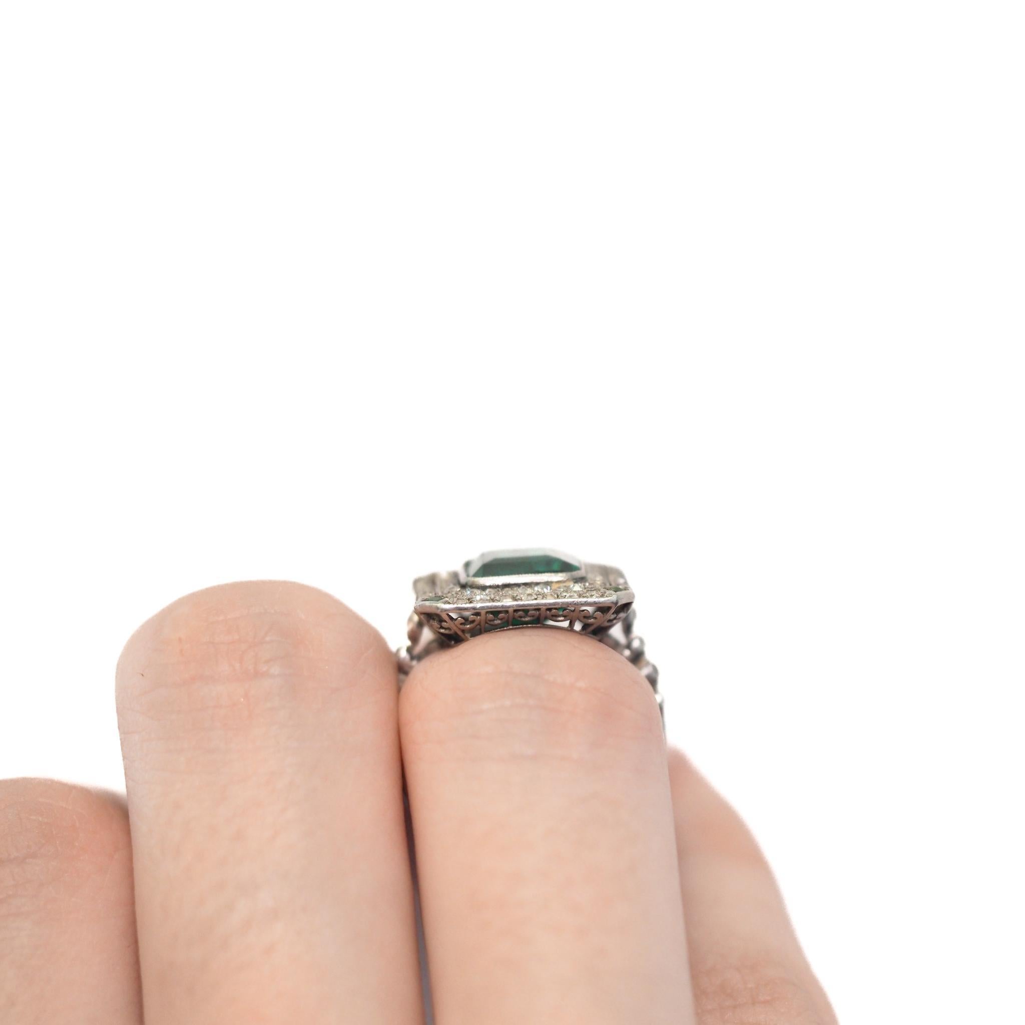 Estate Art Deco Platinum AGL Colombian Emerald and Diamond Ring - VEG#80b In Good Condition In Hicksville, NY