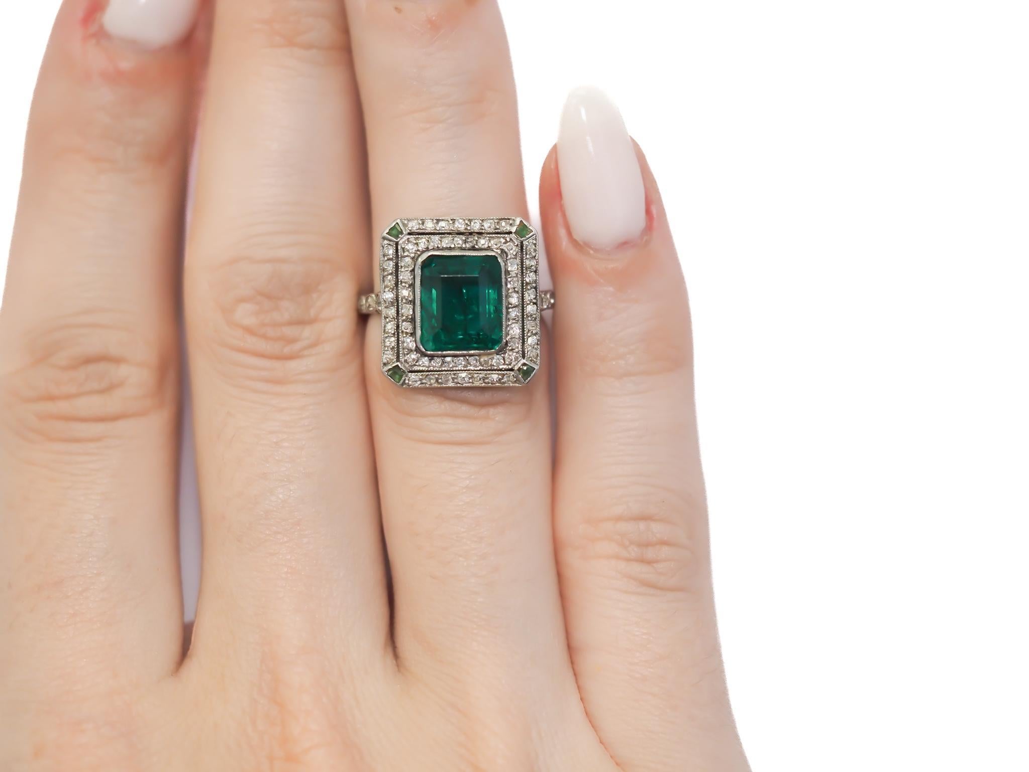 Estate Art Deco Platinum AGL Colombian Emerald and Diamond Ring - VEG#80b 1