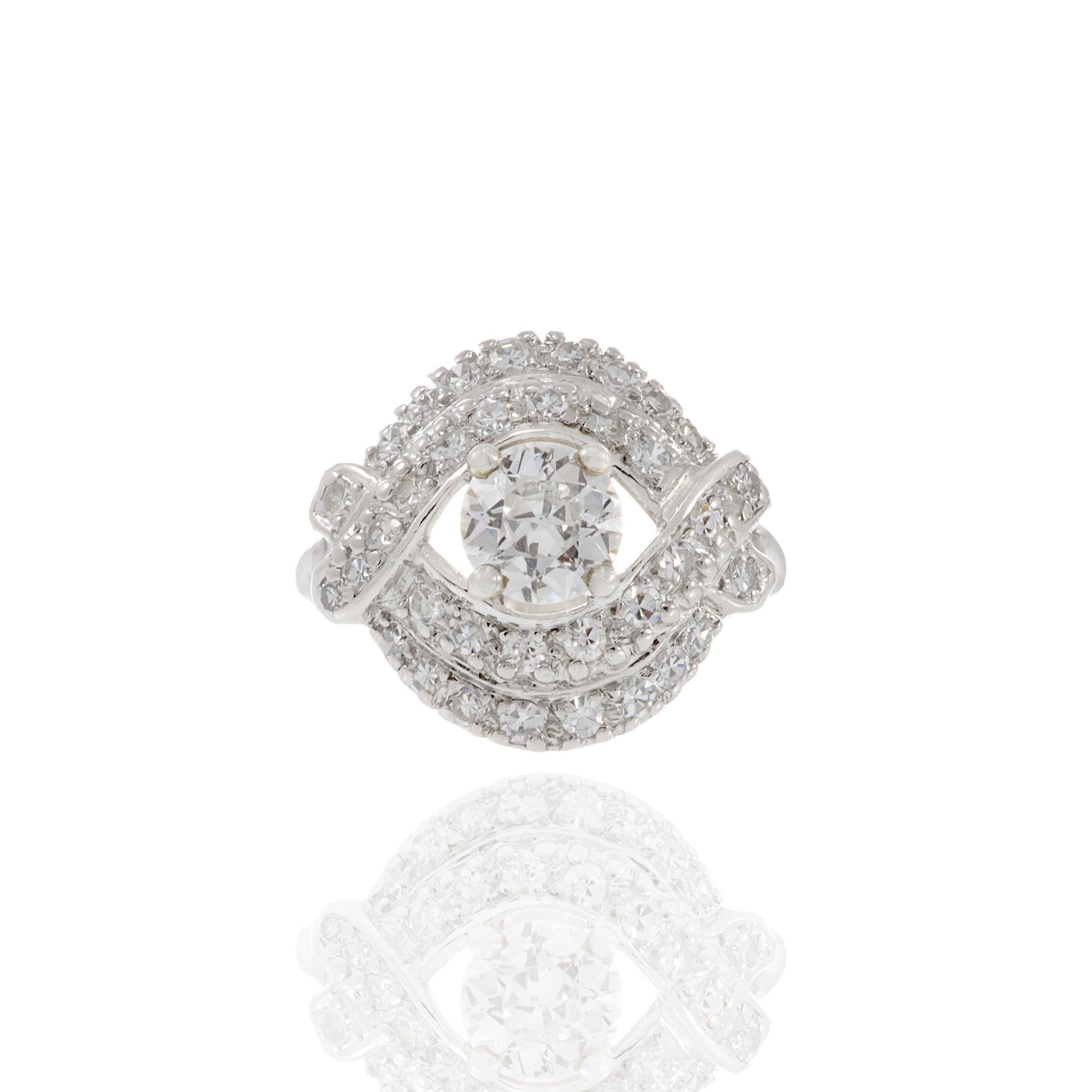 Old European Cut Estate Art Deco Platinum and Diamond Ring For Sale