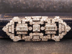 Estate Art Deco Platinum Carre Cut Diamond and Old Cut Diamond Brooch - VHK#882a