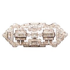Estate Art Deco Platinum Carre Cut Diamond and Old Cut Diamond Brooch - VHK#882a