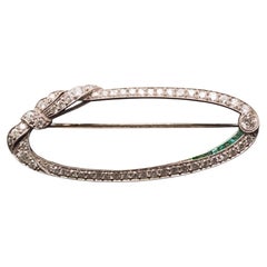 Estate Art Deco Platinum Diamond and Emerald Brooch - VHK#341B