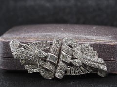 Estate Art Deco Platinum Diamond Double Clip Brooch - VHK#508b