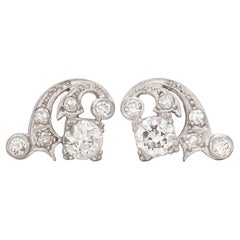 Antique Estate Art Deco Platinum Diamond Earrings