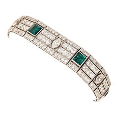 Vintage Estate Art Deco Platinum Emerald and Diamond Bracelet, circa 1936