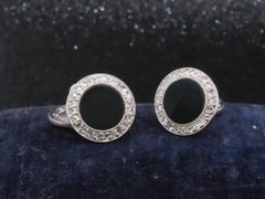 Estate Art Deco Platinum French Onyx and Diamond Cufflinks - VHK#652A