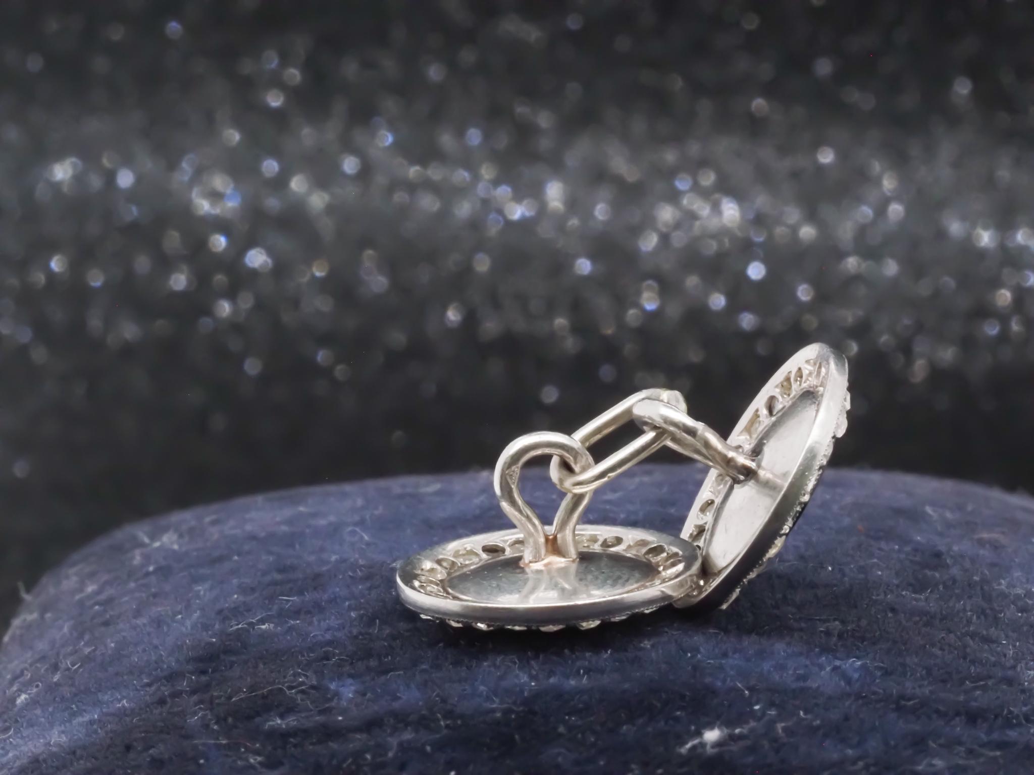 Boutons de manchette Art Déco en platine, onyx français et diamants - VHK#652A en vente 1