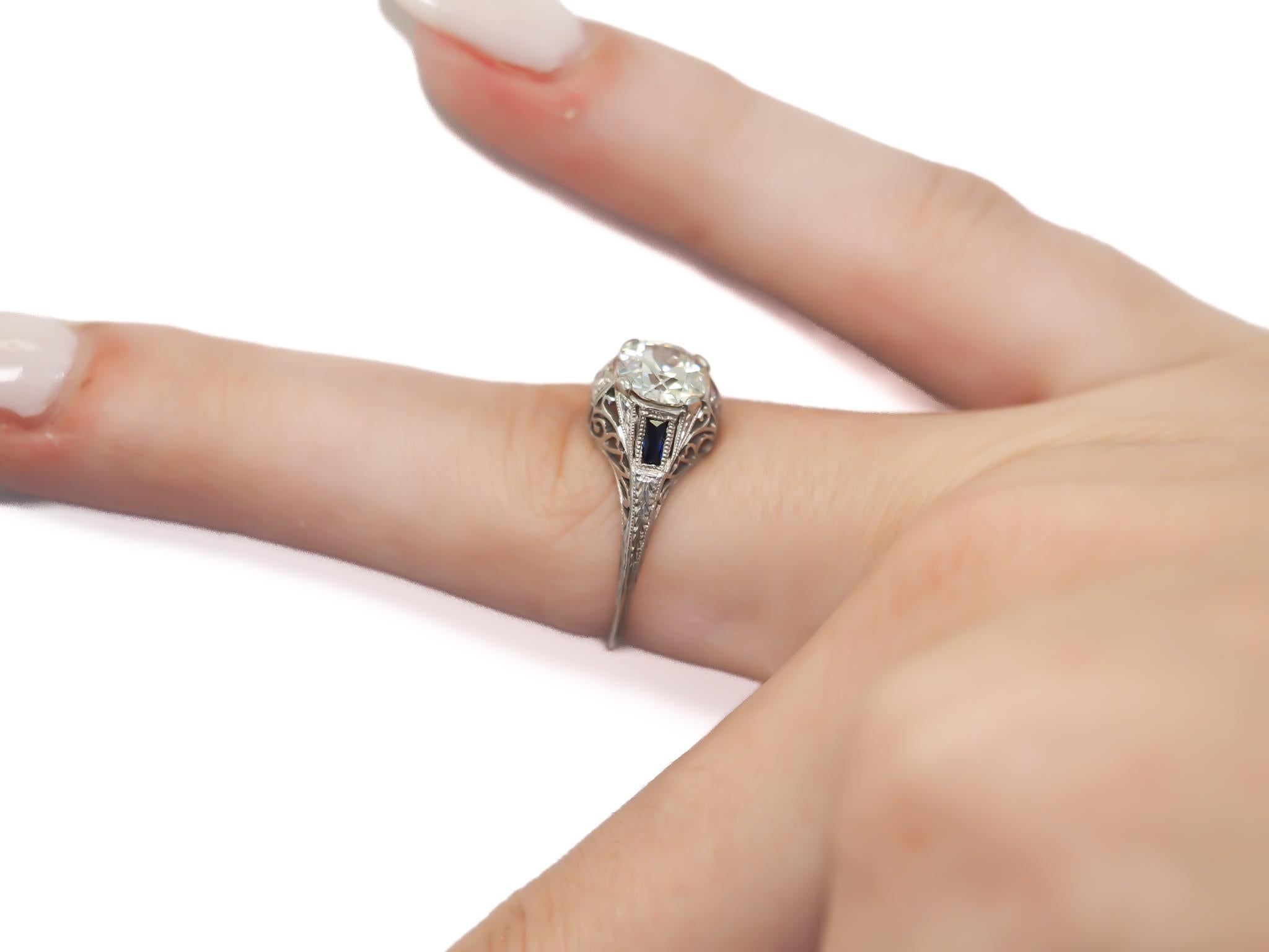 Art déco Bague Art Déco en platine GIA 1.12ct Old European Diamond Ring - VEG#58a en vente