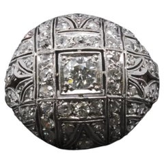 Estate Art Deco Platinum Old European Diamond Bombe Ring - VHK#285A