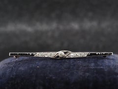 Estate Art Deco Platinum Onyx and Old Mine Diamond Brooch - VHK#540a