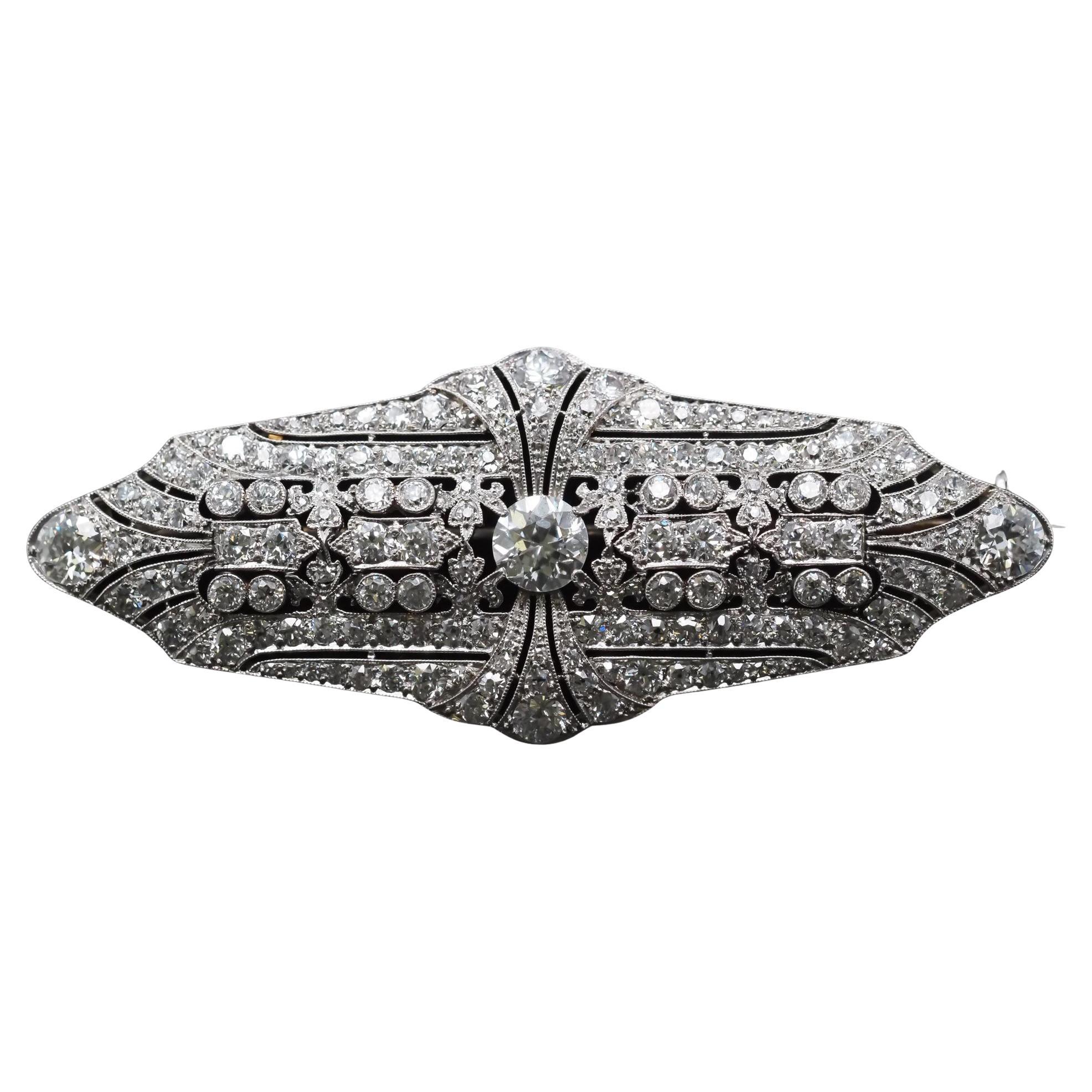 Broche Art Decó de platino adornado con diamantes de la vieja Europa - VHK#354a