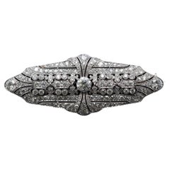 Estate Art Deco Platinum Ornate Old European Diamond Brooch - VHK#354a