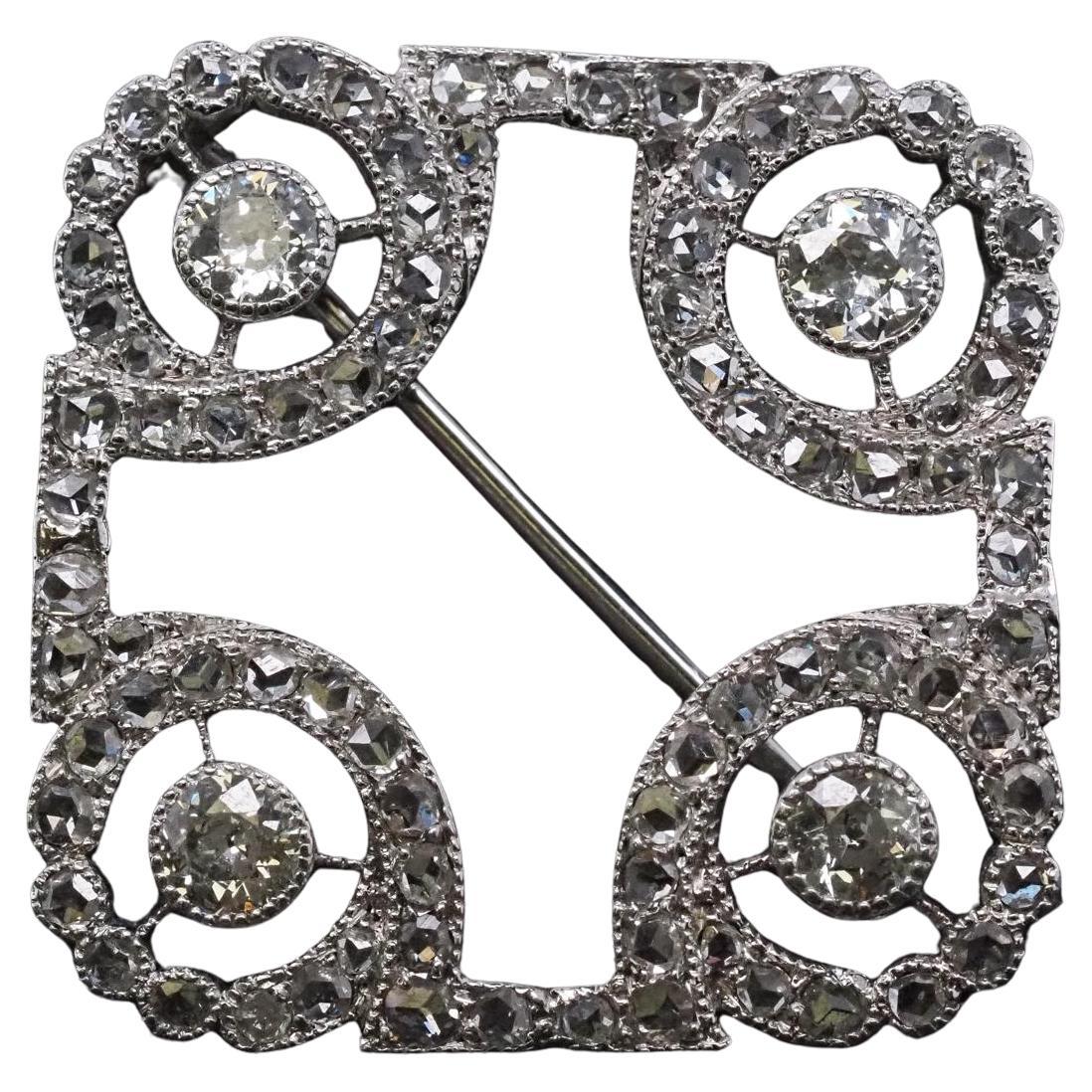 Estate Art Deco Platin Rosenschliff und alte Mine Diamant-Brosche - VHK#725a im Angebot