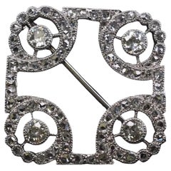 Estate Art Deco Platinum Rose Cut and Old Mine Diamond Brooch - VHK#725a